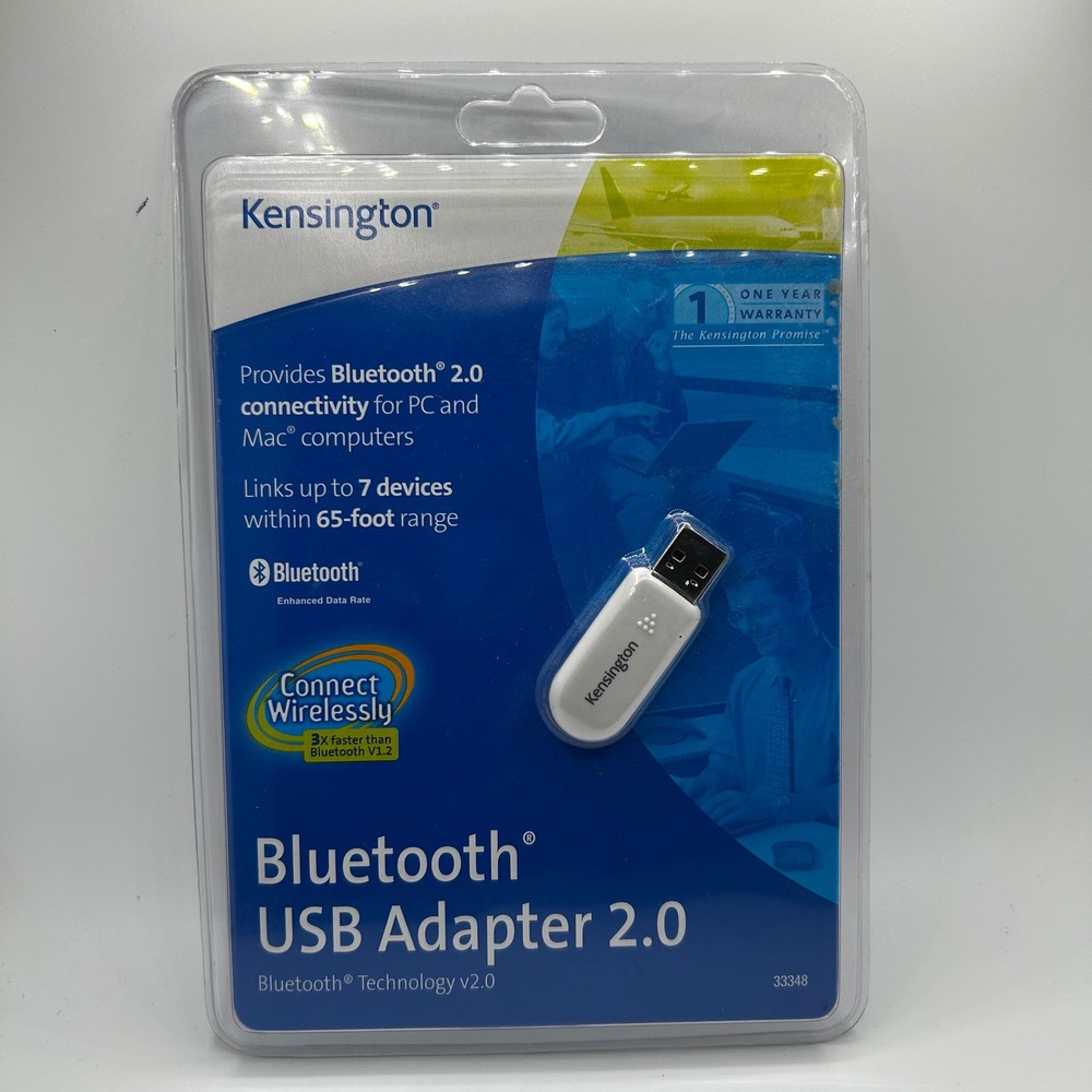 Kensington Bluetooth USB Adapter 2.0 Wireless Dongle for PC Mac 33348 New